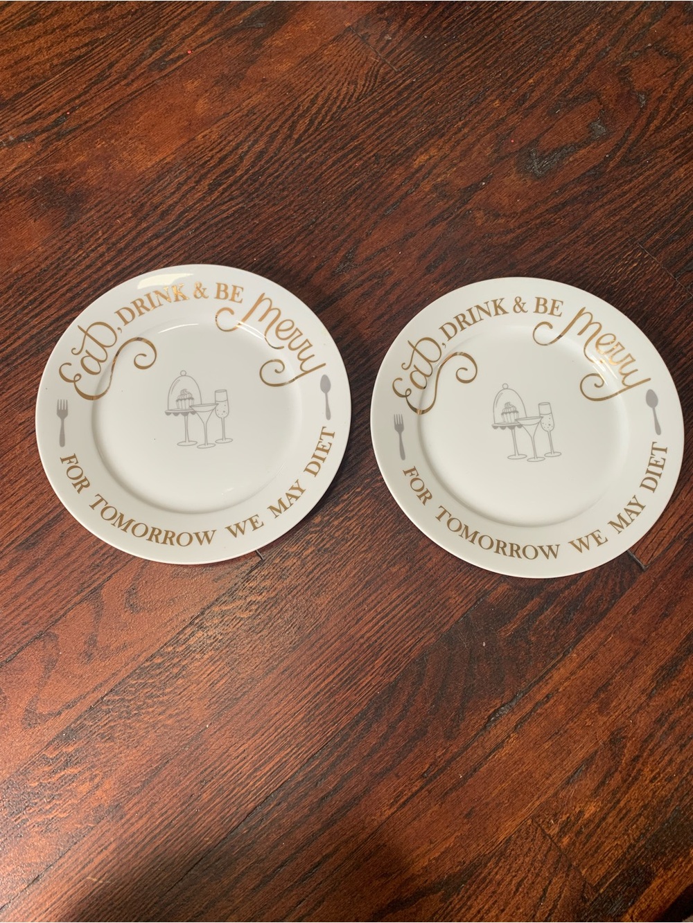 Pier 1 White and Gold 'Eat, Drink & Be Merry' Appetizer Plates - Set of 2